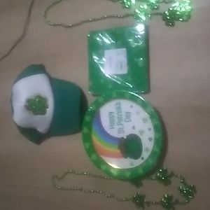 Happy St. Patrick's Day Two Necklaces & one Hat & Paper plats & Lunch Napkins/